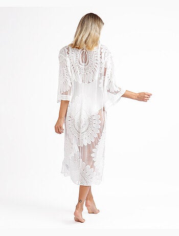 Caftan femme à manches évasées et fleurs