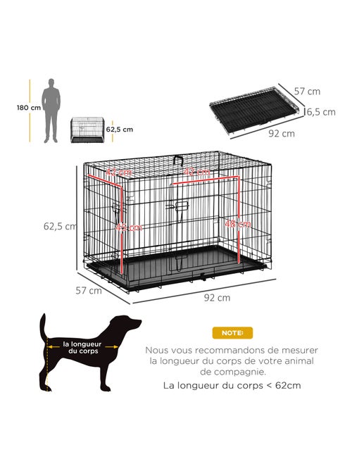 Cage caisse de transport pliante pour chien en métal noir 91 x 61 x 67 cm - Pawhut - Kiabi