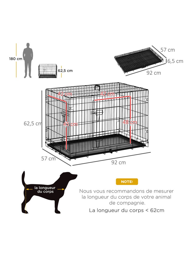 Cage caisse de transport pliante pour chien en métal noir 91 x 61 x 67 cm - Pawhut Noir - Kiabi