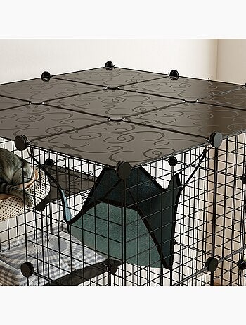 Cage chat intérieur - parc chat 4 niv. 5 portes hamac plateformes rampes - acier noir