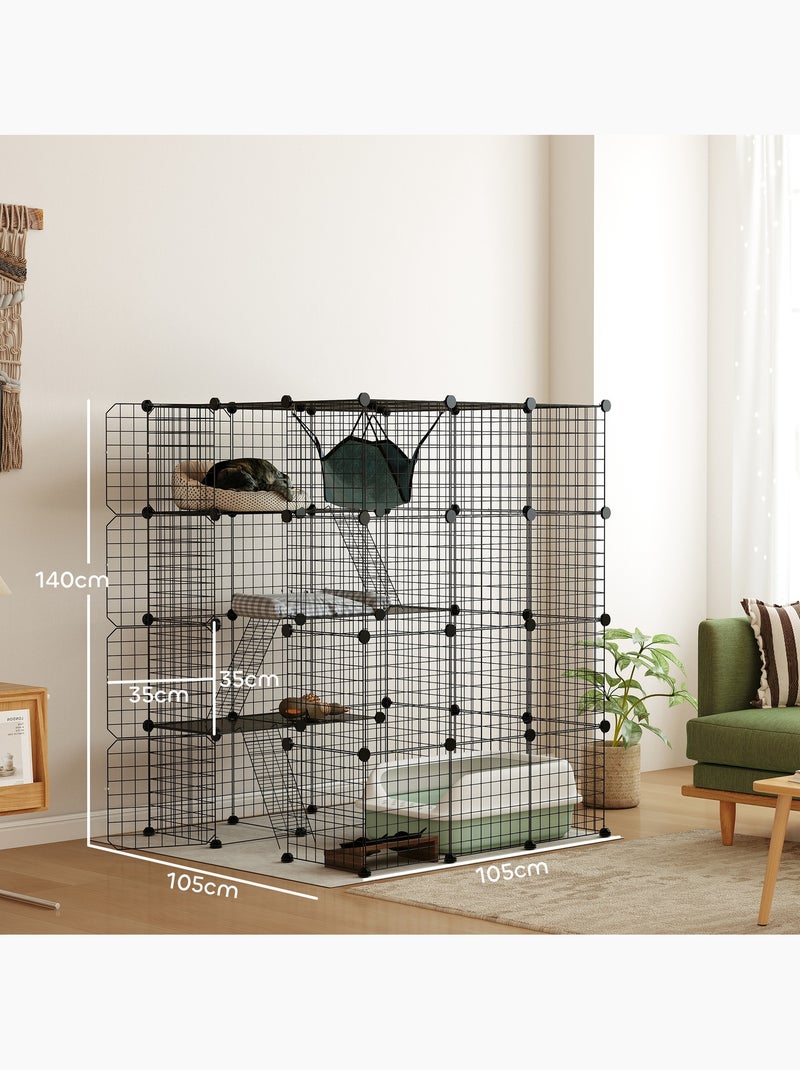 Cage chat intérieur - parc chat 4 niv. 5 portes hamac plateformes rampes - acier noir Noir - Kiabi