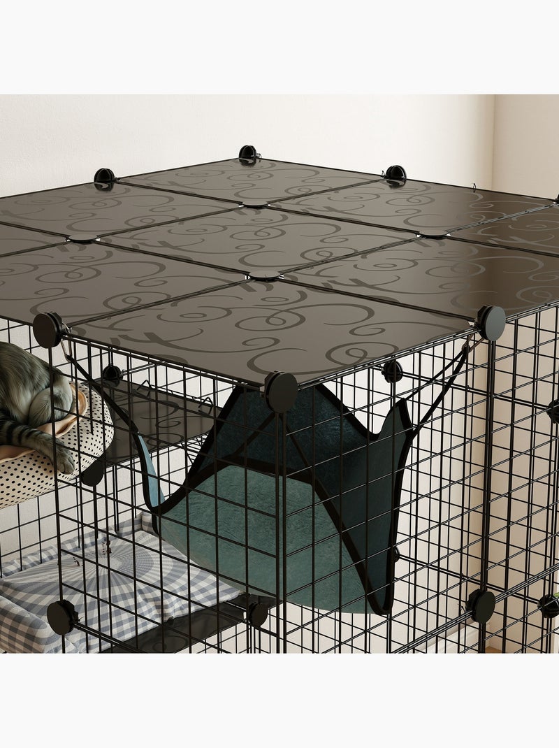 Cage chat intérieur - parc chat 4 niv. 5 portes hamac plateformes rampes - acier noir Noir - Kiabi