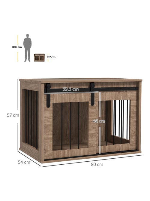 Cage chien style industriel avec porte acier noir aspect bois - Kiabi