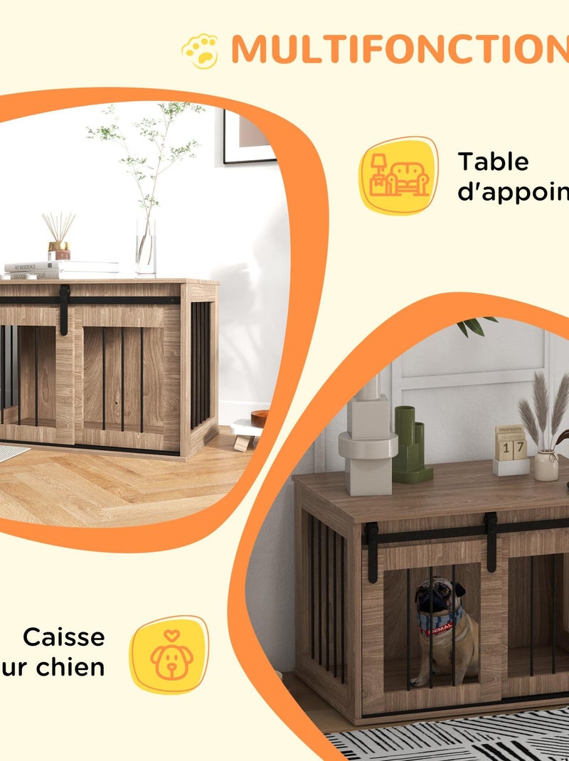 Cage chien style industriel avec porte acier noir aspect bois Marron - Kiabi