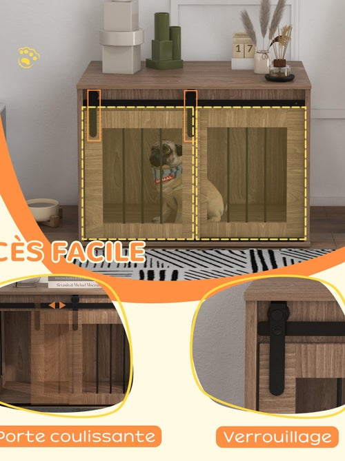 Cage chien style industriel avec porte acier noir aspect bois - Kiabi