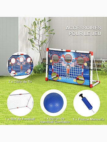 Cage de handball enfant 5 zones cibles - balle, pompe, piquets inclus - blanc rouge