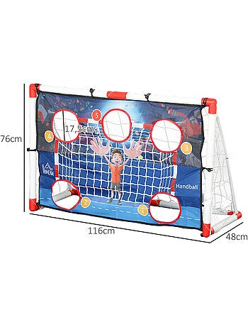 Cage de handball enfant 5 zones cibles - balle, pompe, piquets inclus - blanc rouge
