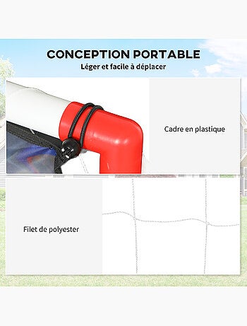 Cage de handball enfant 5 zones cibles - balle, pompe, piquets inclus - blanc rouge