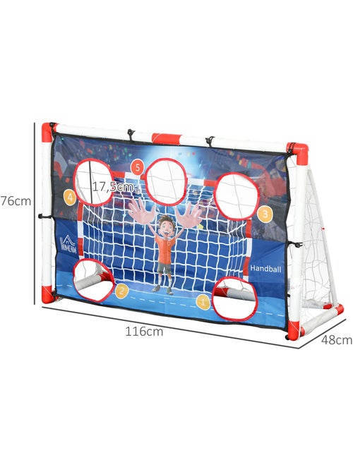 Cage de handball enfant 5 zones cibles - balle, pompe, piquets inclus - blanc rouge - Kiabi Cage de handball enfant 5 zones cibles - balle, pompe, piquets inclus - blanc rouge - Kiabi