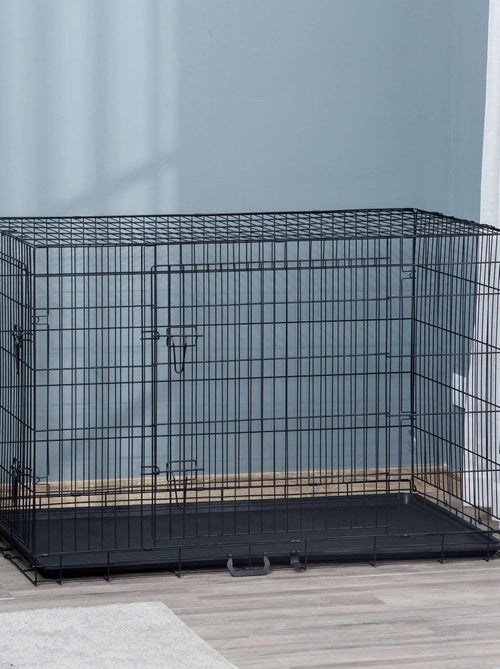 Cage de transport pour chien pliable - dim. 121L x 77l x 82H cm - acier ABS noir - Kiabi