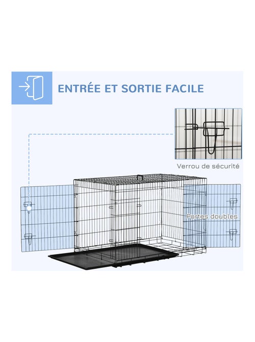 Cage de transport pour chien pliable - dim. 121L x 77l x 82H cm - acier ABS noir - Kiabi