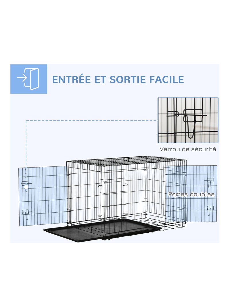 Cage de transport pour chien pliable - dim. 121L x 77l x 82H cm - acier ABS noir Noir - Kiabi