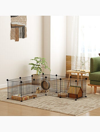 Cage parc enclos animaux domestiques l 140 x l 70 x h 35 cm métal noir