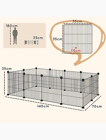 Cage parc enclos animaux domestiques l 140 x l 70 x h 35 cm métal noir
