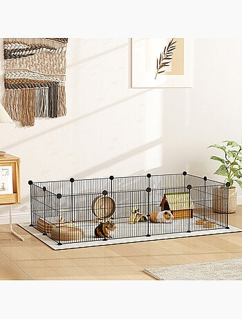 Cage parc enclos animaux domestiques l 140 x l 70 x h 35 cm métal noir