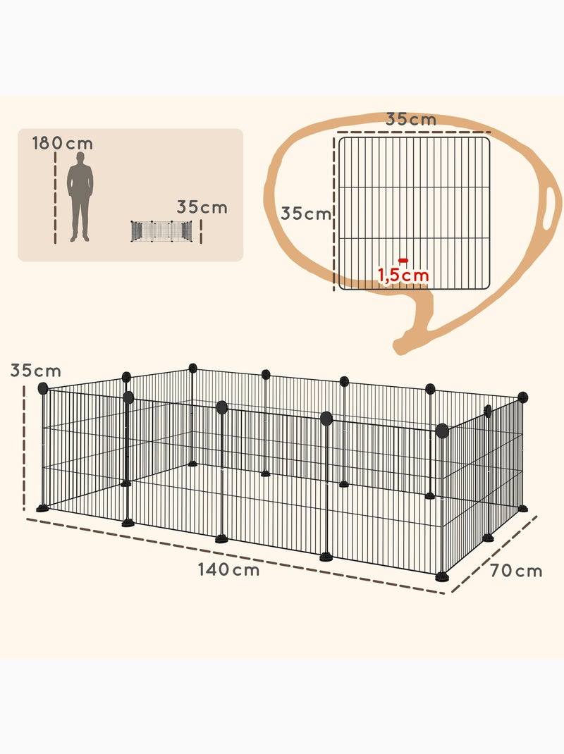 Cage parc enclos animaux domestiques l 140 x l 70 x h 35 cm métal noir Noir - Kiabi
