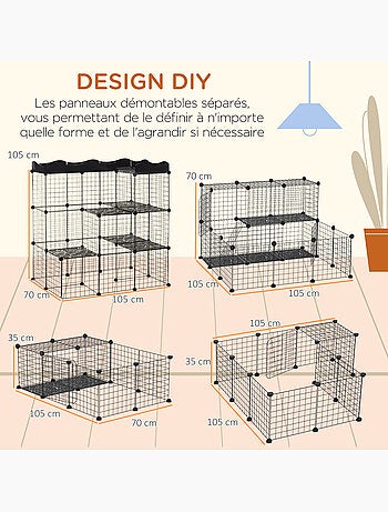 Cage parc enclos chat modulable 3 niveaux 2 portes métal noir