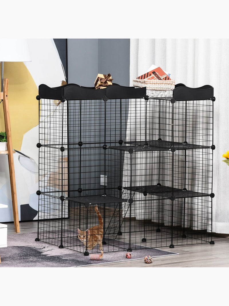 Cage parc enclos chat modulable 3 niveaux 2 portes métal noir Noir - Kiabi