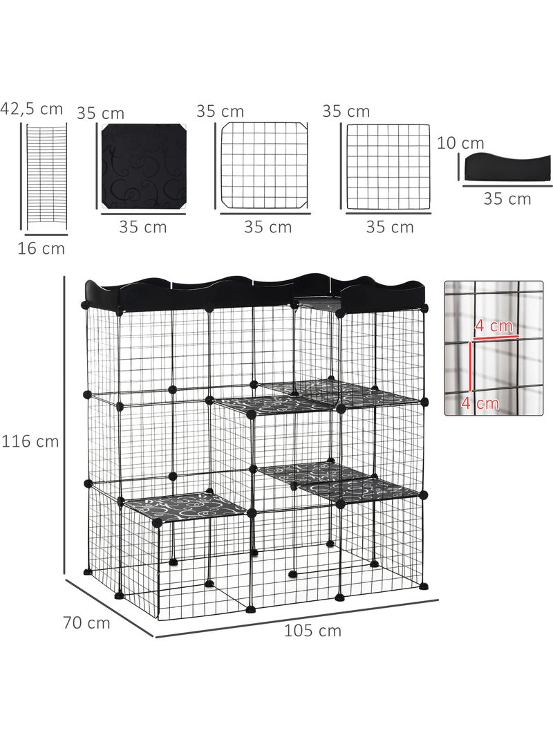 Cage parc enclos chat modulable 3 niveaux 2 portes métal noir Noir - Kiabi