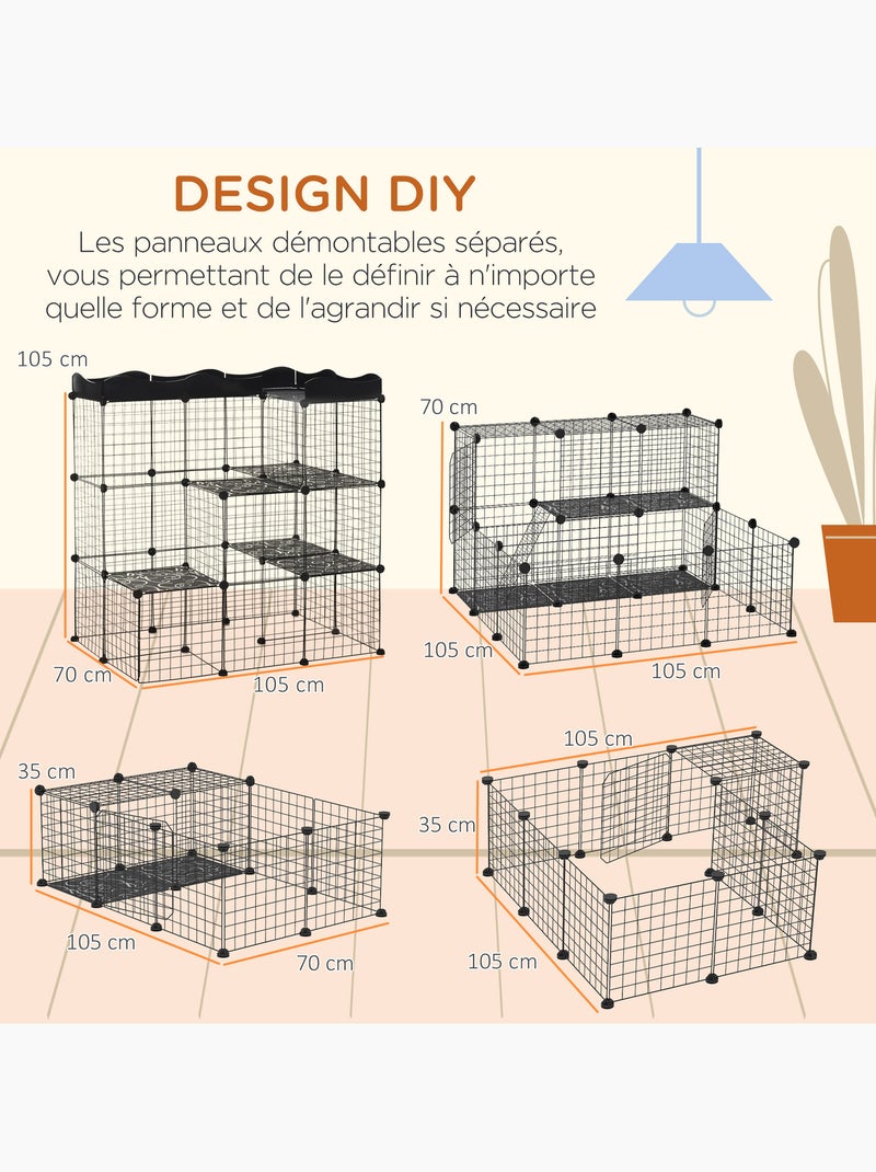 Cage parc enclos chat modulable 3 niveaux 2 portes métal noir Noir - Kiabi