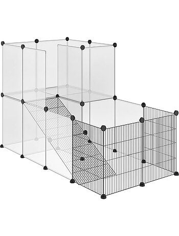 Cage parc enclos modulable rongeurs 2 niveaux métal noir pp transparent