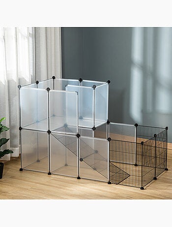 Cage parc enclos modulable rongeurs 2 niveaux métal noir pp transparent