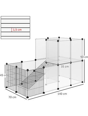 Cage parc enclos modulable rongeurs 2 niveaux métal noir pp transparent