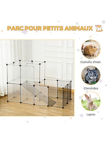 Cage parc enclos modulable rongeurs 2 niveaux métal noir pp transparent