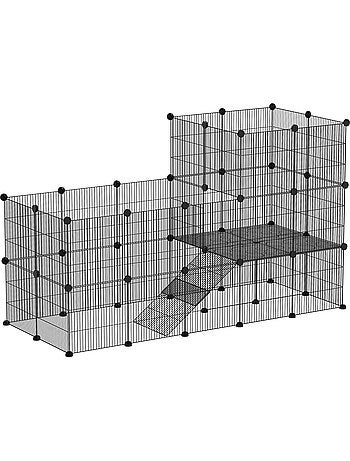 Cage parc enclos modulable rongeurs 2 niveaux métal pp noir