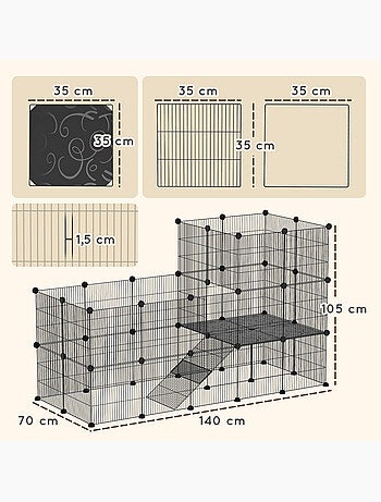 Cage parc enclos modulable rongeurs 2 niveaux métal pp noir