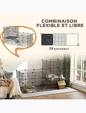 Cage parc enclos modulable rongeurs 2 niveaux métal pp noir