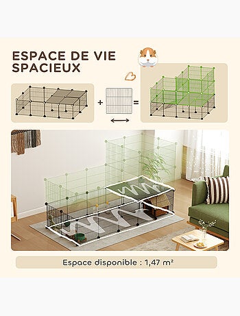 Cage parc enclos modulable rongeurs 2 niveaux métal pp noir