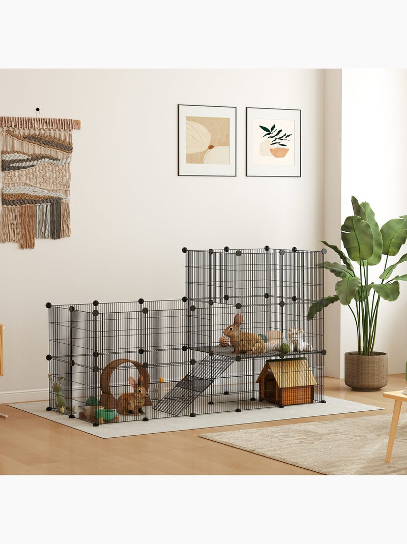 Cage parc enclos modulable rongeurs 2 niveaux métal pp noir Noir - Kiabi