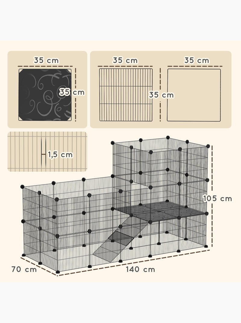 Cage parc enclos modulable rongeurs 2 niveaux métal pp noir Noir - Kiabi