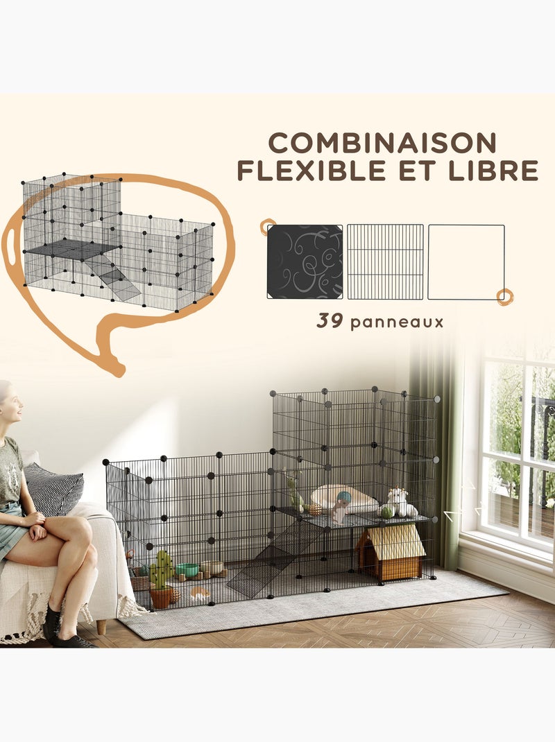 Cage parc enclos modulable rongeurs 2 niveaux métal pp noir Noir - Kiabi
