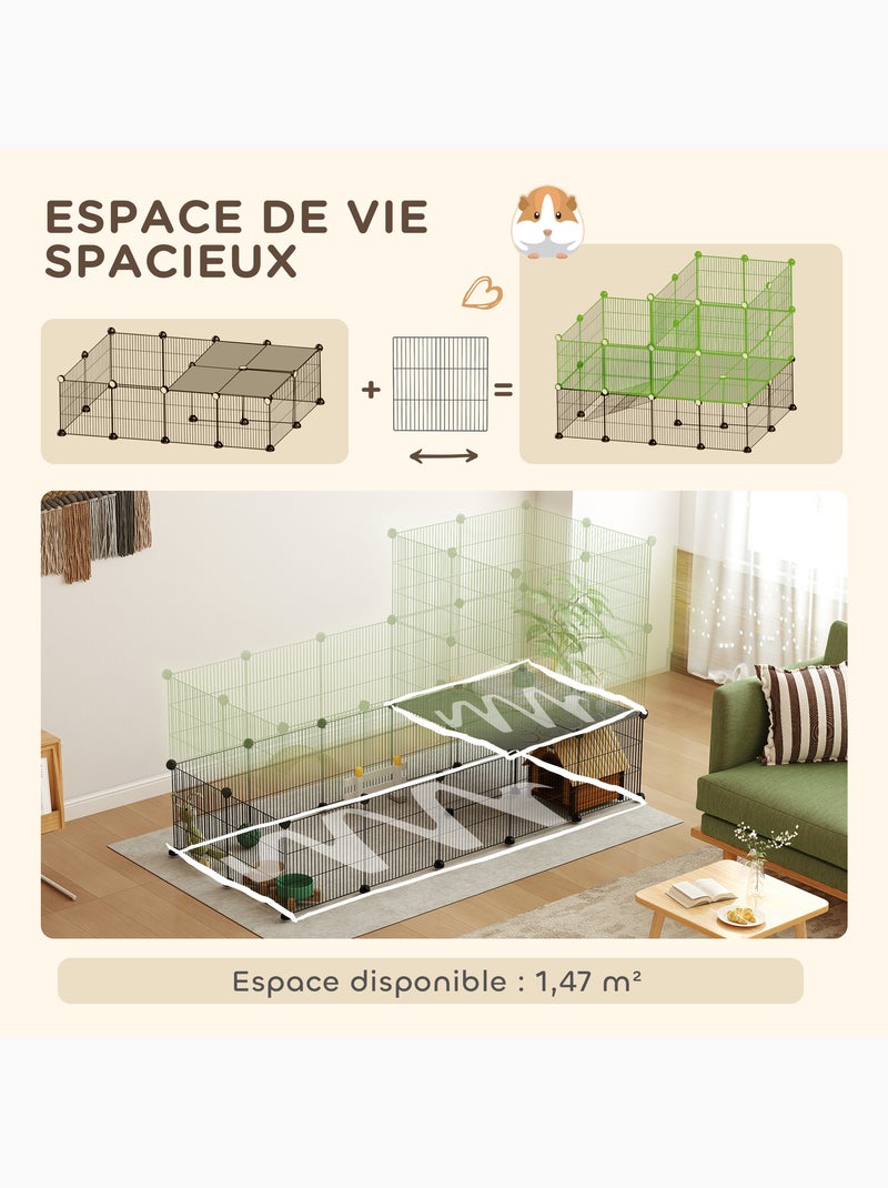 Cage parc enclos modulable rongeurs 2 niveaux métal pp noir Noir - Kiabi