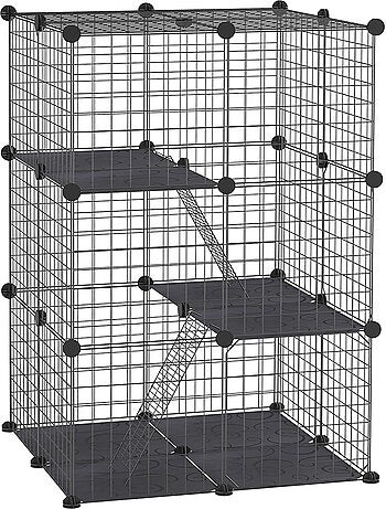 Cage parc enclos modulable rongeurs 3 niveaux métal pp noir
