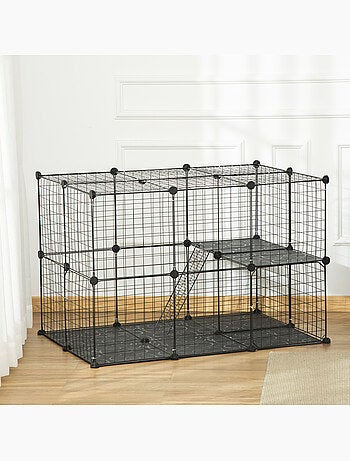 Cage parc enclos modulable rongeurs 3 niveaux métal pp noir