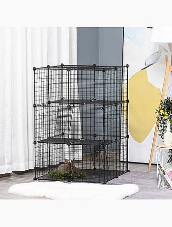 Cage parc enclos modulable rongeurs 3 niveaux métal pp noir