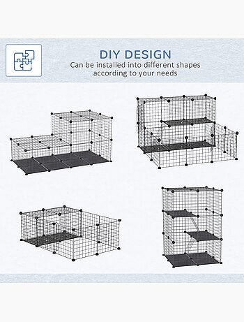 Cage parc enclos modulable rongeurs 3 niveaux métal pp noir