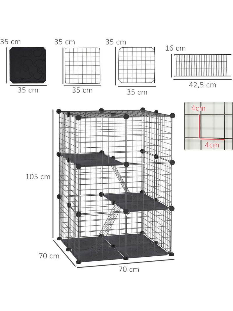 Cage parc enclos modulable rongeurs 3 niveaux métal pp noir Noir - Kiabi