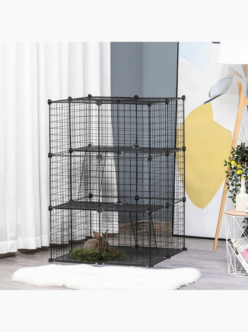 Cage parc enclos modulable rongeurs 3 niveaux métal pp noir Noir - Kiabi