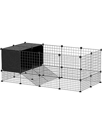 Cage parc enclos modulable rongeurs 31 panneaux acier pp noir