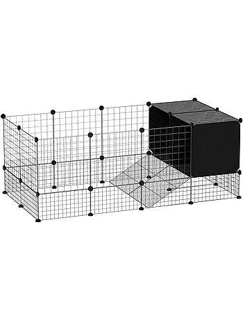 Cage parc enclos modulable rongeurs 31 panneaux acier pp noir