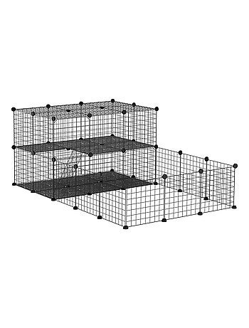 Cage parc enclos rongeurs modulable 2 niv. 2 portes fil métallique noir