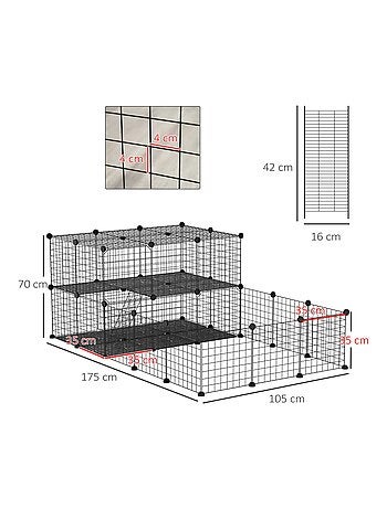 Cage parc enclos rongeurs modulable 2 niv. 2 portes fil métallique noir