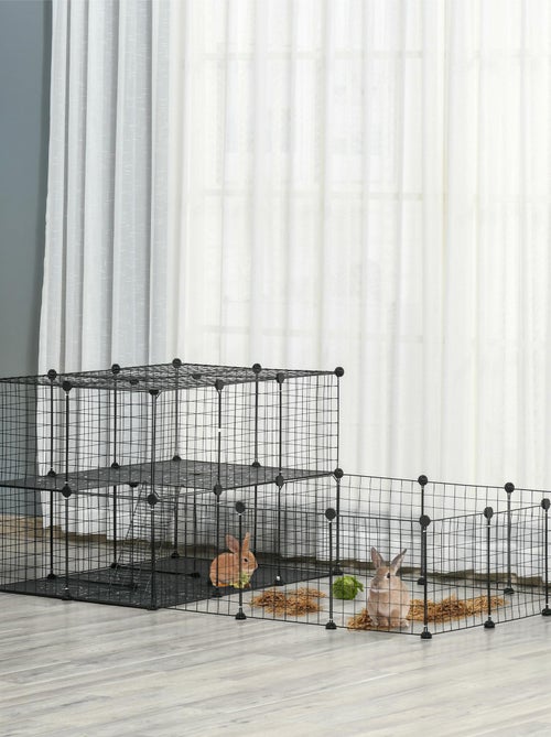 Cage parc enclos rongeurs modulable 2 niv. 2 portes fil métallique noir - Kiabi