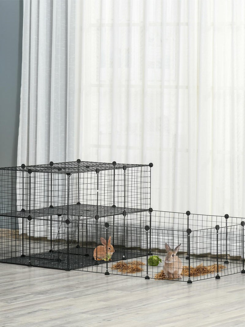 Cage parc enclos rongeurs modulable 2 niv. 2 portes fil métallique noir Noir - Kiabi