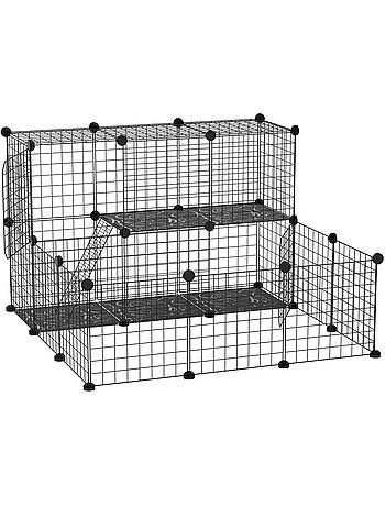 Cage parc enclos rongeurs modulable 2 niv 2 portes fil métallique noir
