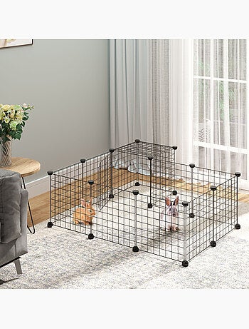 Cage parc enclos rongeurs modulable 2 niv 2 portes fil métallique noir